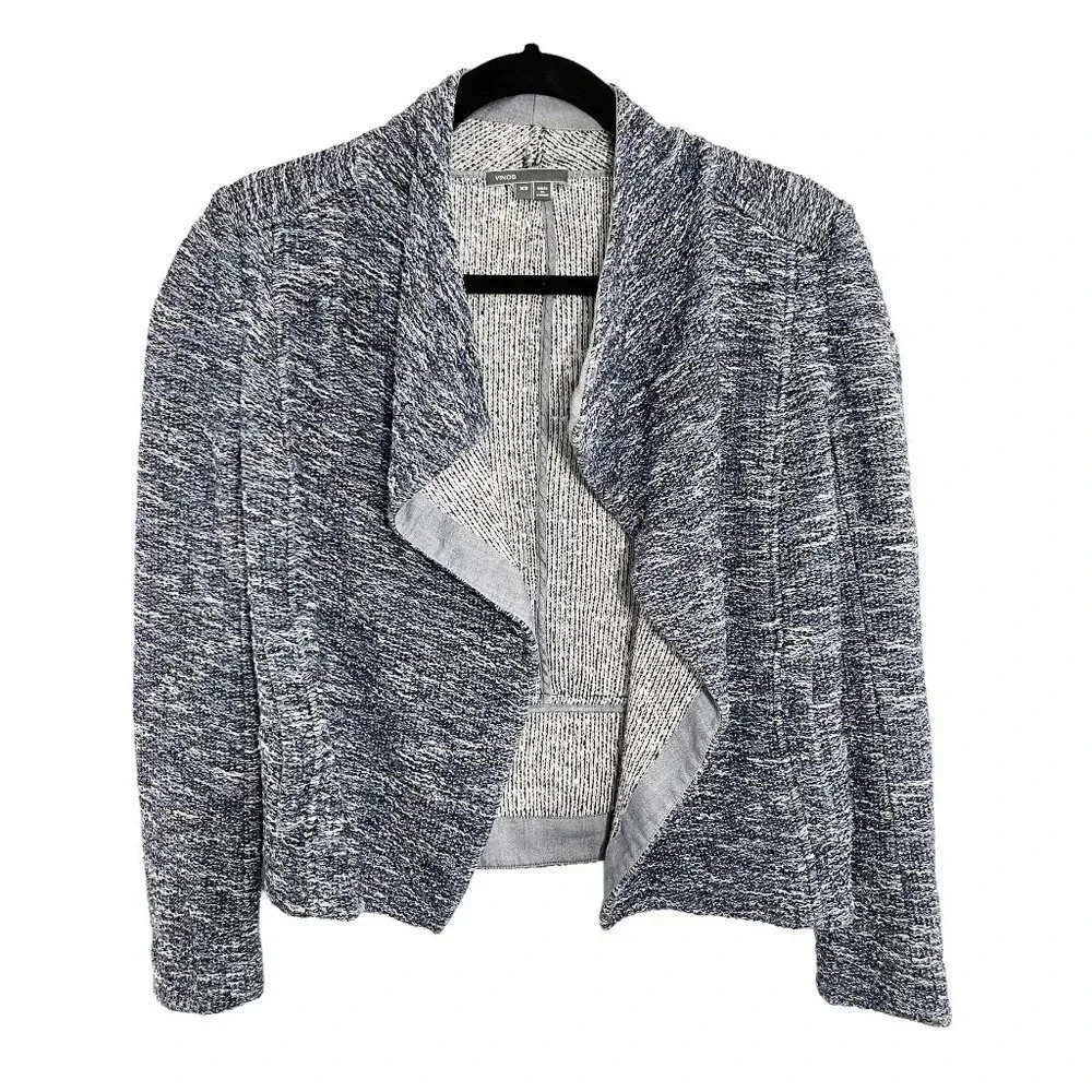 Vince Blue & White Tweed Open Front Draped Jacket Women's Size XS